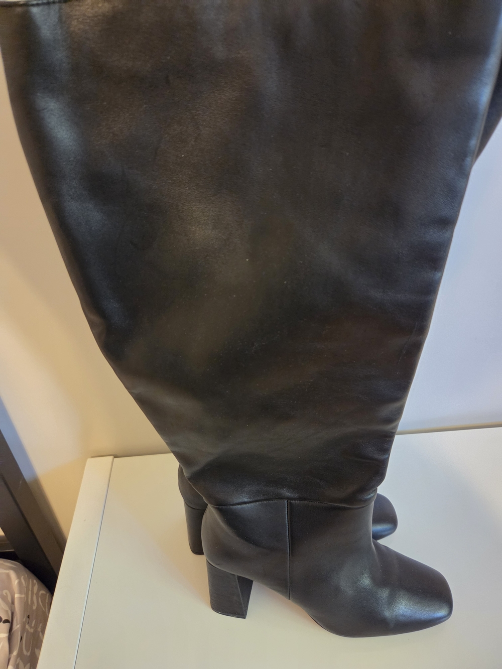 Aldo Helena Women’s Black Leather Knee-High Block Heel Boots Wide Calf Size 10